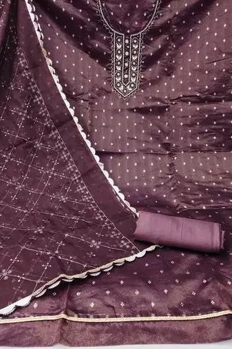 wine organza woven dress material