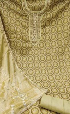 olive organza embroidered dress material 4