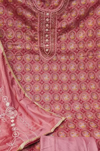 orange organza embroidered dress material