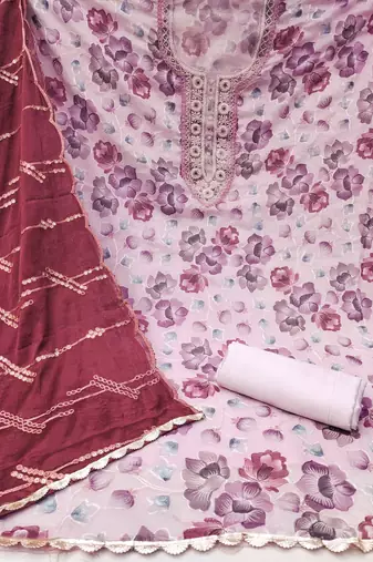 baby pink organza embroidered dress material