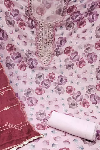 baby pink organza embroidered dress material