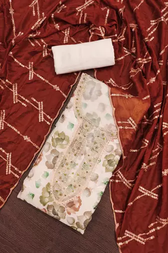 peach organza embroidered dress material