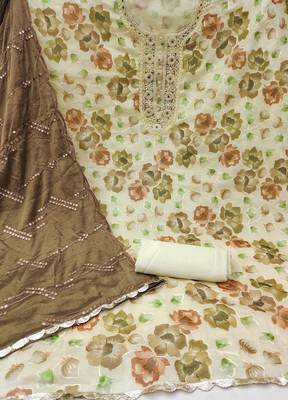 yellow organza embroidered dress material 2