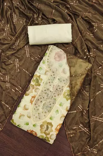 peach cotton embroidered dress material