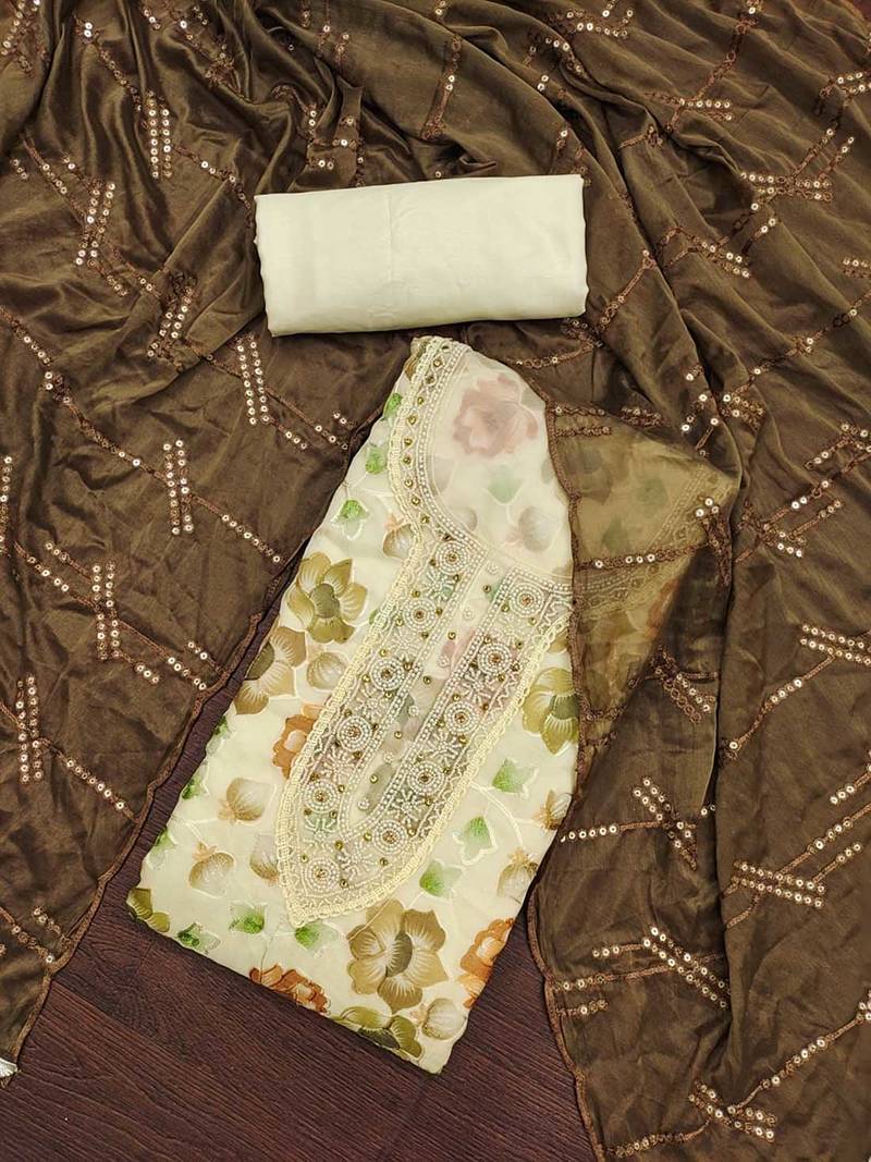 peach cotton embroidered dress material