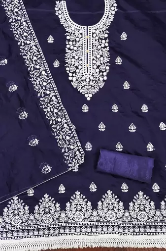 blue cotton embroidered dress material