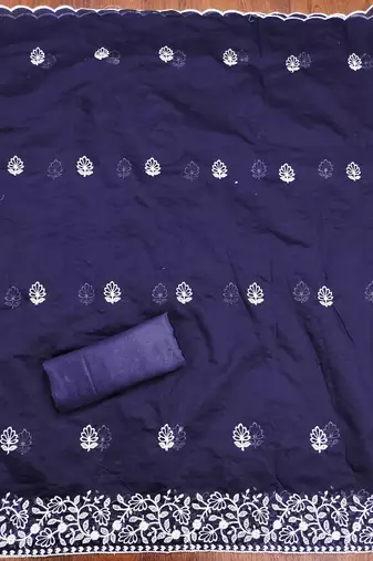 blue cotton embroidered dress material