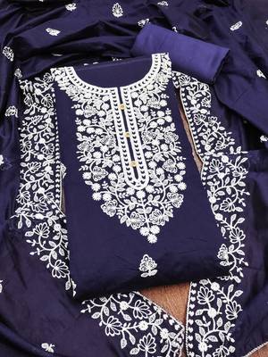 blue cotton embroidered dress material 4
