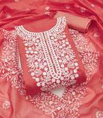 peach cotton embroidered dress material