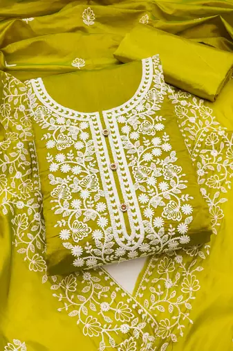 lime cotton embroidered dress material