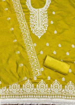 lime cotton embroidered dress material 2