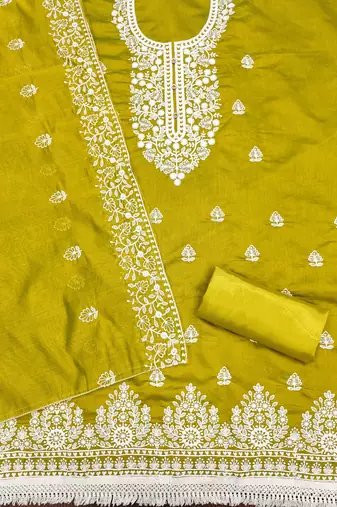 lime cotton embroidered dress material