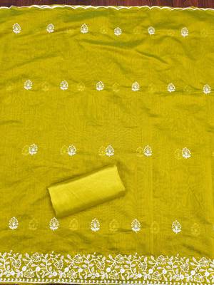 lime cotton embroidered dress material 3