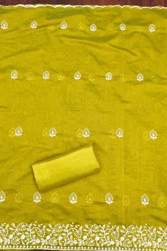 lime cotton embroidered dress material
