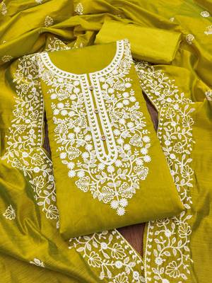 lime cotton embroidered dress material 4