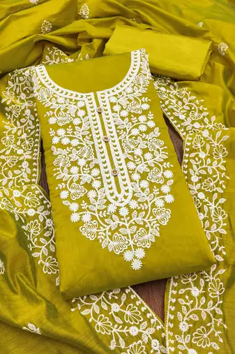 lime cotton embroidered dress material