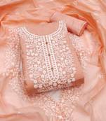 peach cotton embroidered dress material
