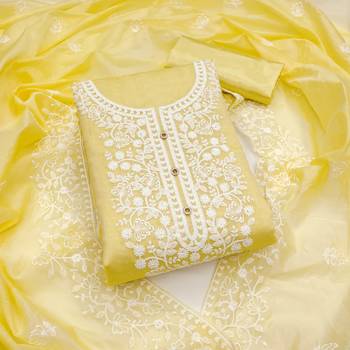 yellow cotton embroidered dress material 1