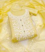 yellow cotton embroidered dress material