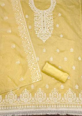 yellow cotton embroidered dress material 2