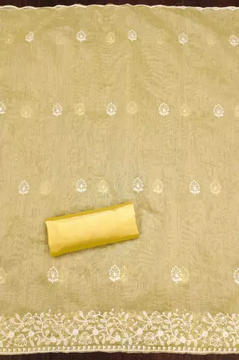 yellow cotton embroidered dress material