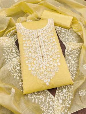 yellow cotton embroidered dress material 4