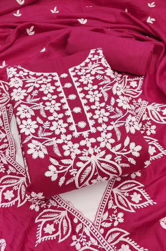 pink cotton embroidered dress material