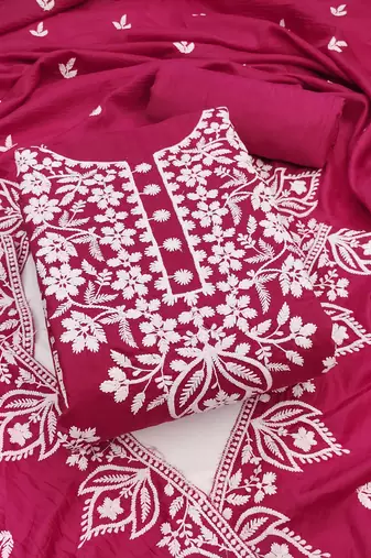 pink cotton embroidered dress material