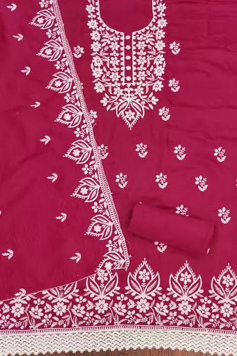 pink cotton embroidered dress material