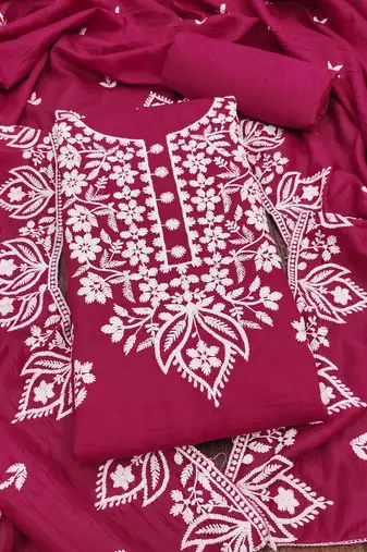 pink cotton embroidered dress material