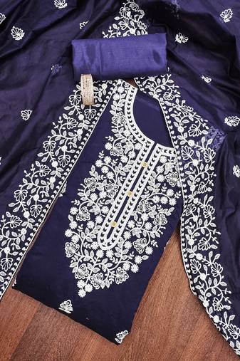 blue cotton embroidered dress material