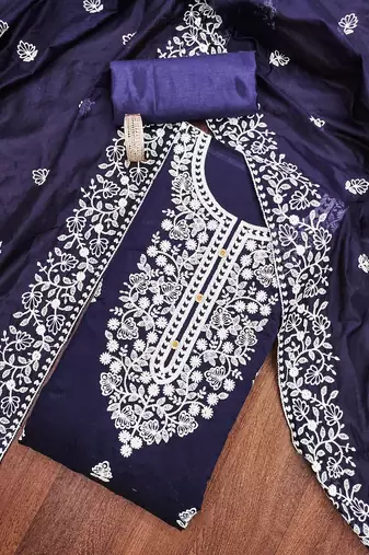 blue cotton embroidered dress material