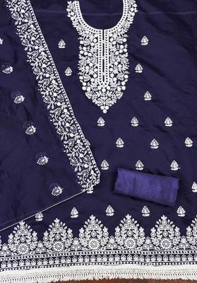 blue cotton embroidered dress material 2