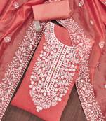 peach cotton embroidered dress material