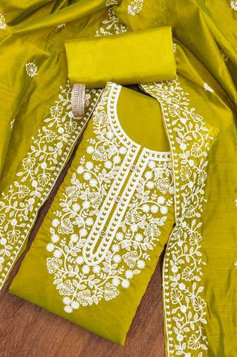 lime cotton embroidered dress material