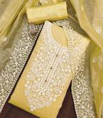 yellow cotton embroidered dress material