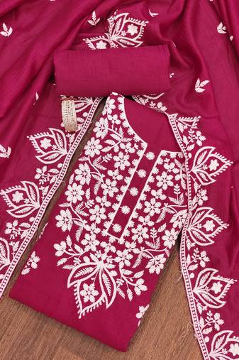 pink cotton embroidered dress material