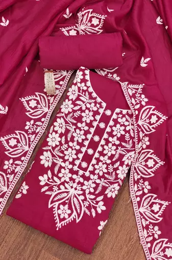 pink cotton embroidered dress material