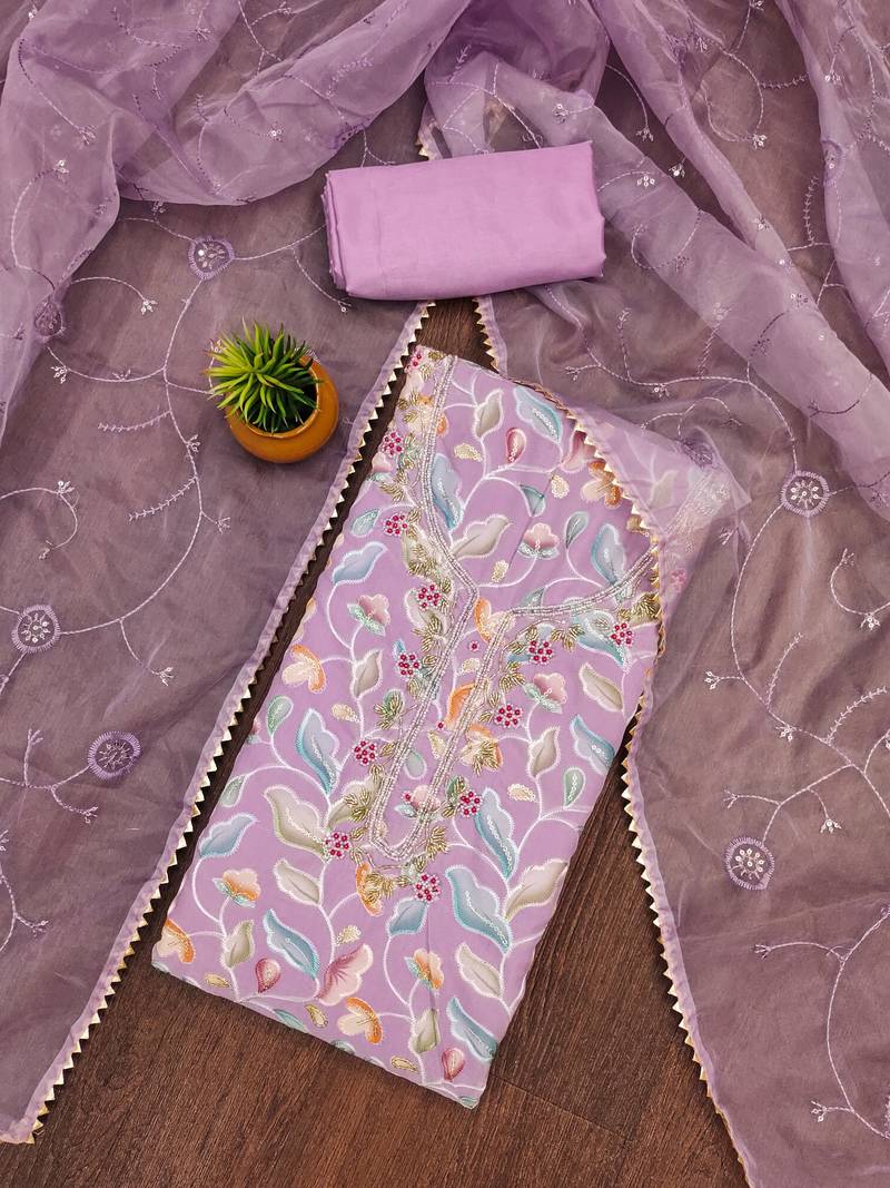 multicolor organza sequins dress material