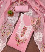 pink cotton embroidered dress material