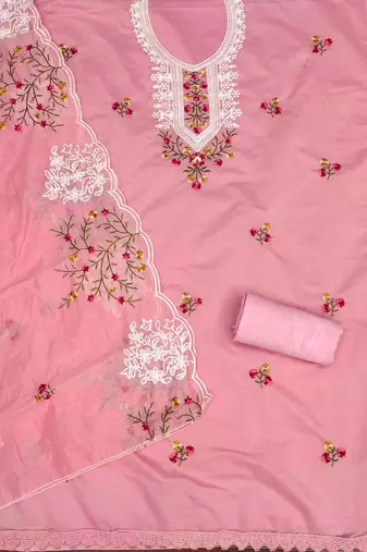 pink cotton embroidered dress material