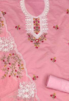 pink cotton embroidered dress material 3