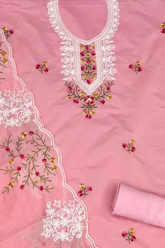 pink cotton embroidered dress material