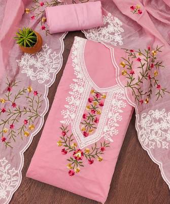 pink cotton embroidered dress material 4
