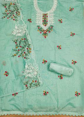 sea green cotton embroidered dress material 2