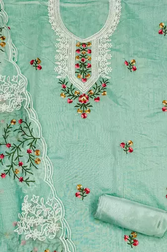 sea green cotton embroidered dress material