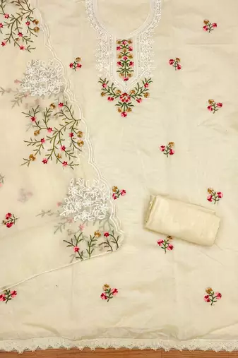 white cotton embroidered dress material