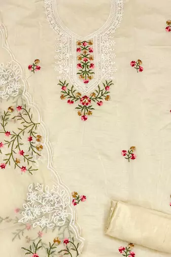 white cotton embroidered dress material