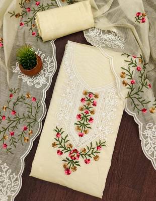 white cotton embroidered dress material 4