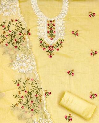 yellow cotton embroidered dress material 3